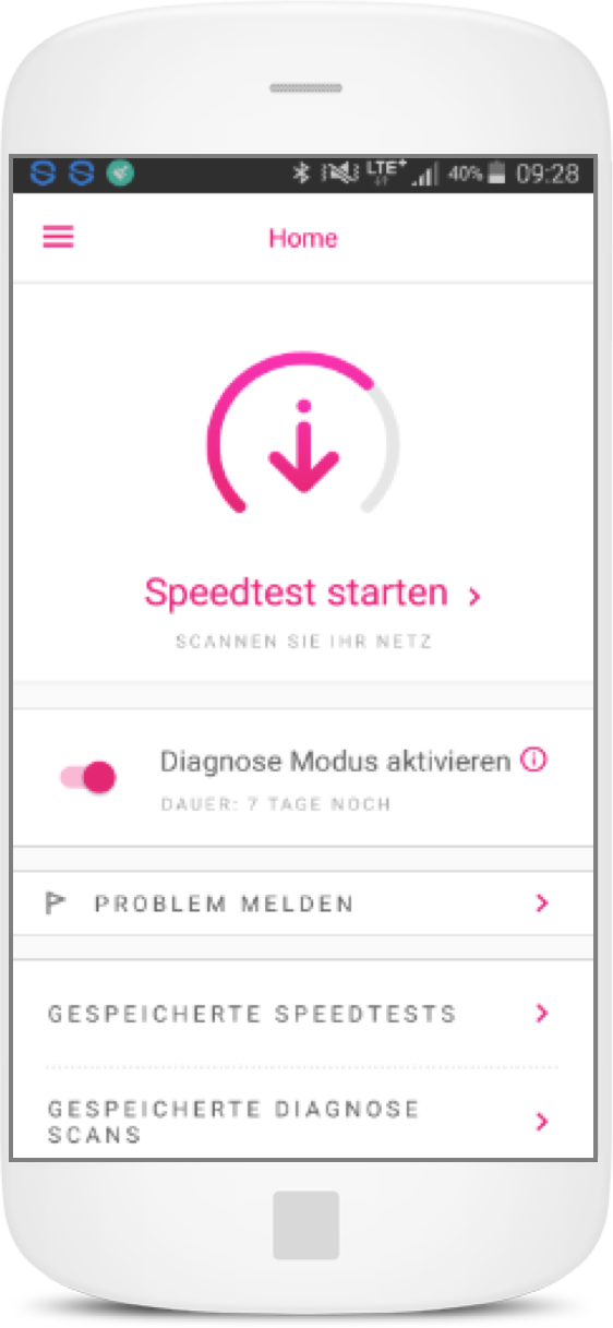 [image: home screen of the ‘speedtest’ app ]